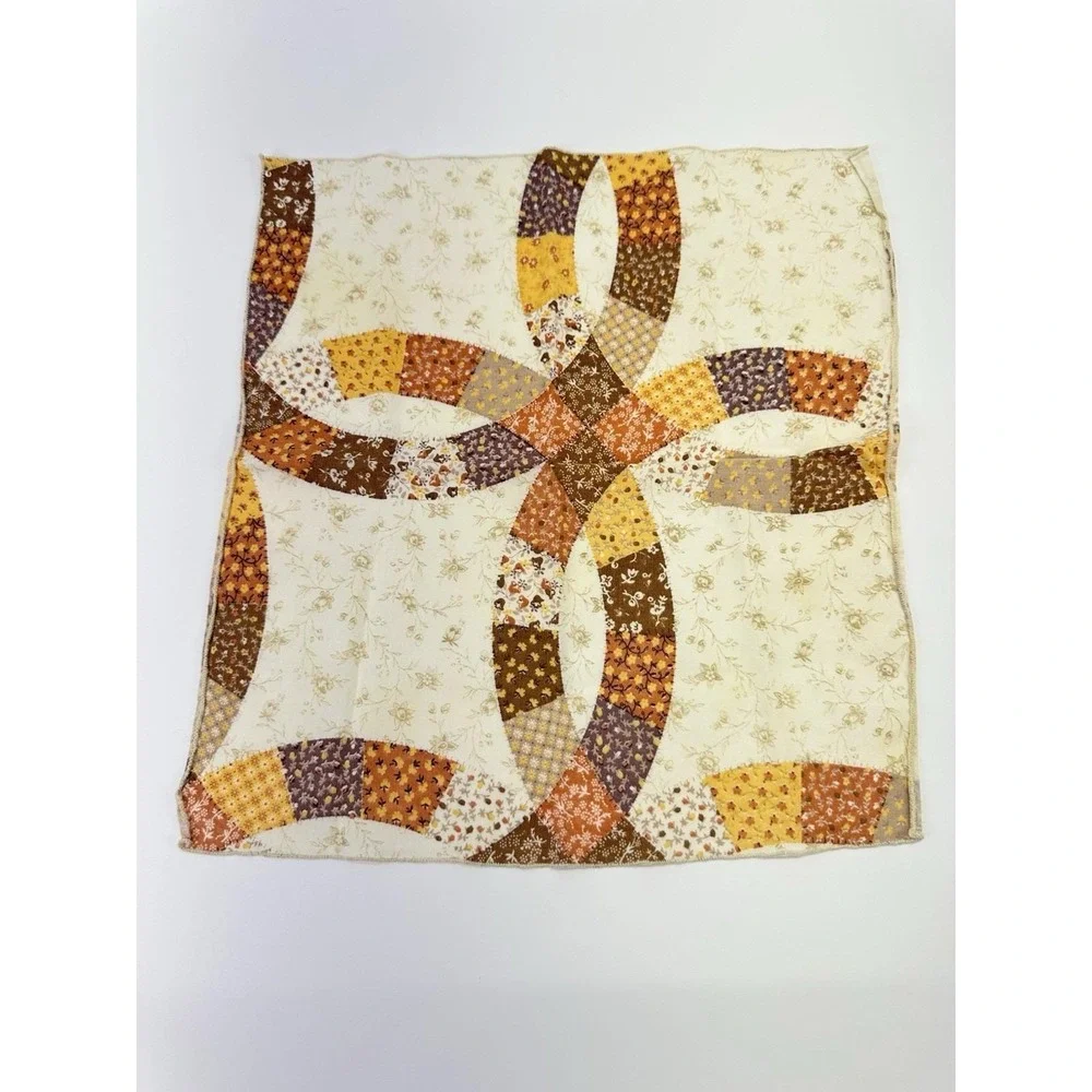 Vintage Handmade Cloth Napkins Set Of 3 Patchwork Quilt Print Double Wedding Rin